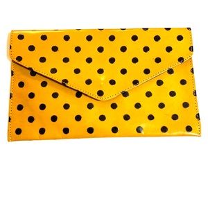 Leather envelope clutch Fun yellow polka dot